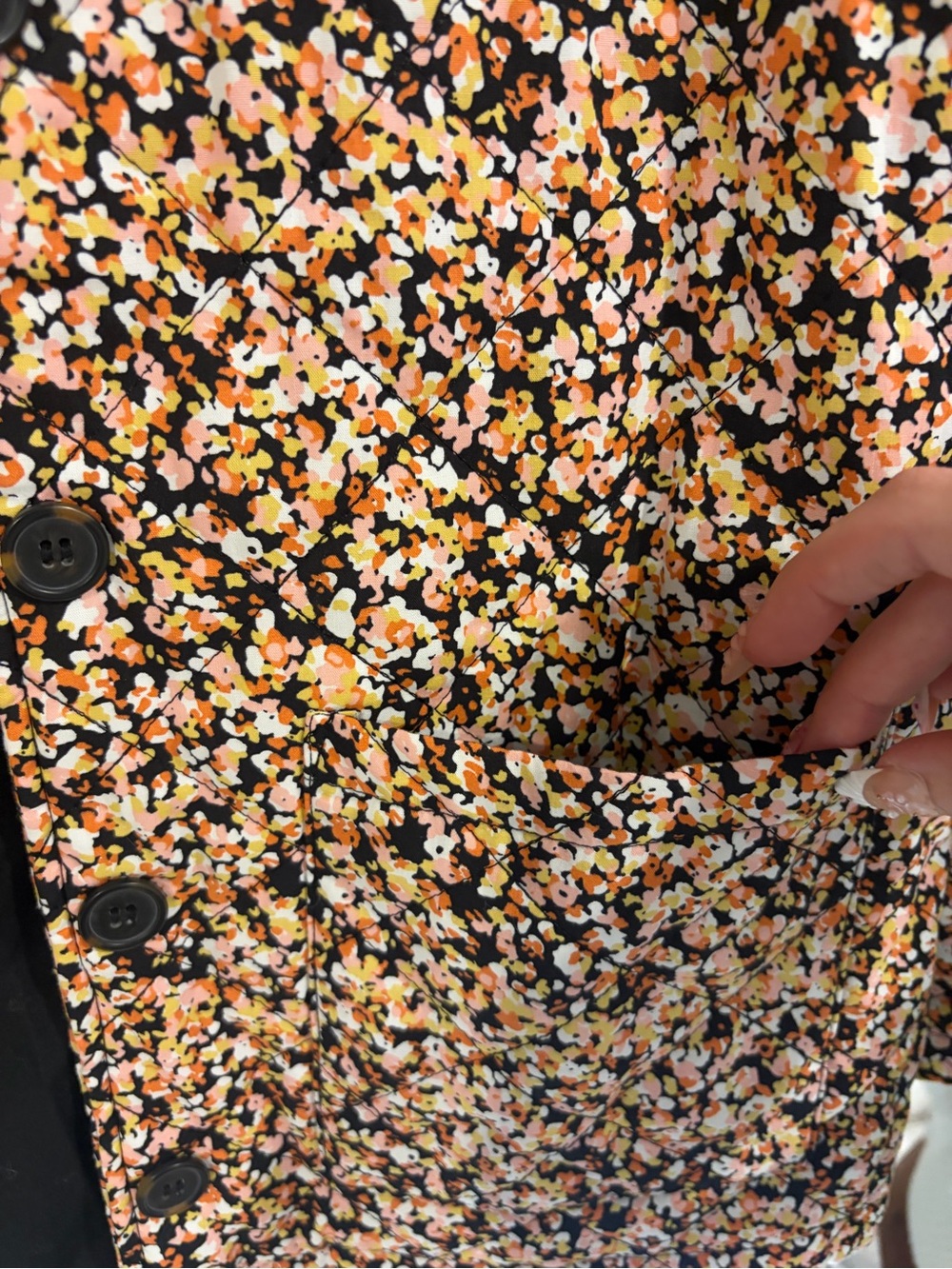 Floral Quilted Button-Up MSCH Jacket - Brown Floral - Picture 4 of 6